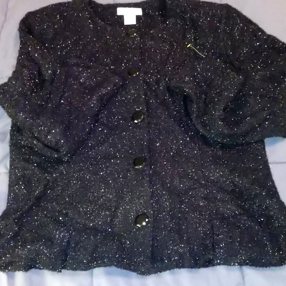 Black Lurex Cardigan Sweater - Picture 1 of 10